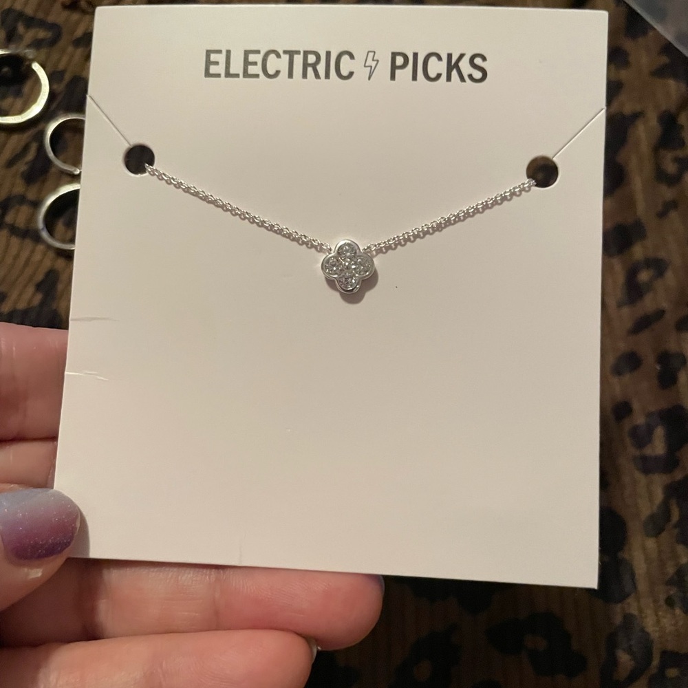Camellia Electric Picks Family Silver Necklace with Floral Crystal Charm